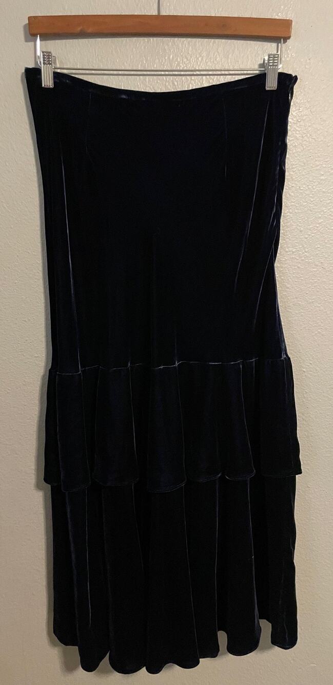 Sundance Womens Maxi Skirt Size 12 Dark Blue Velvet Tiered Ruffle Hem Whimsigoth